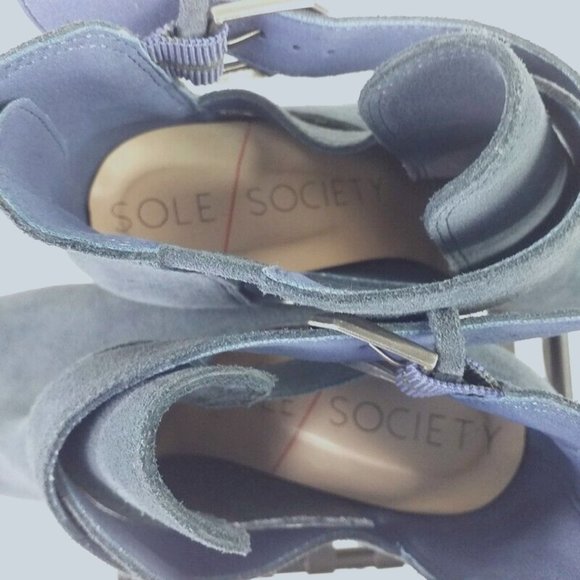 Sole Society Azure Vista Blue Cow Suede Heeled Booties Womens 9.5 - Picture 7 of 10